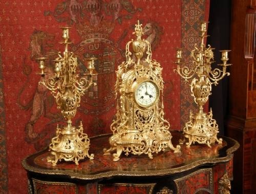 fig 2. Large and Stunning Brass Clock Set, Louis Japy ~ French - Circa 1880.